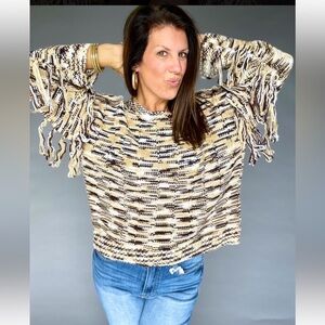 Chunky Multicolor Sweater with Fringe sleeves NWOT